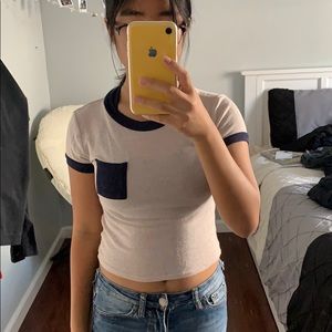 Navy Blue and tan Crop top